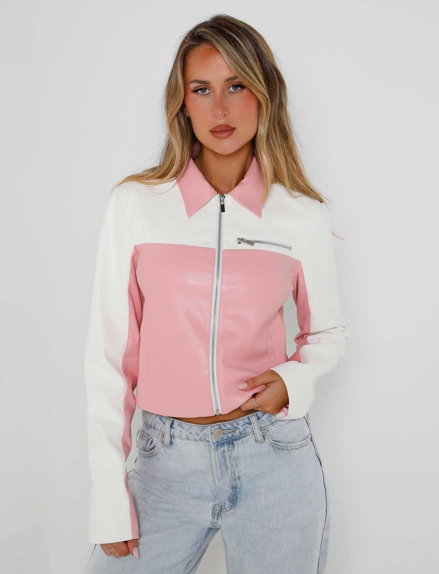 Festival Tiger Mist | Delia Jacket - Pink : Pink/White