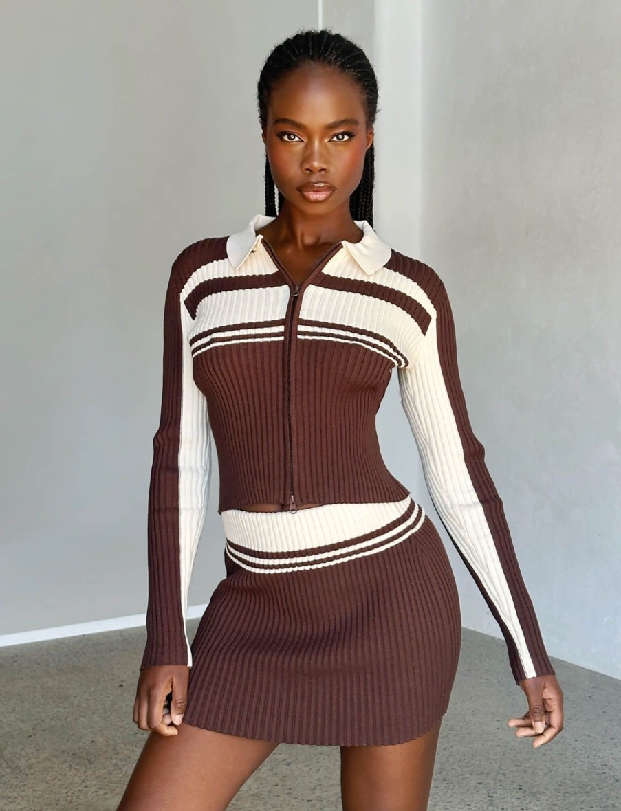 Sets Tiger Mist | Zora Mini Skirt - Brown : Choc/Cream