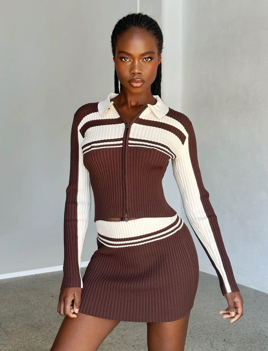 Sweaters & Knits Tiger Mist | Zora Mini Skirt - Brown : Choc/Cream