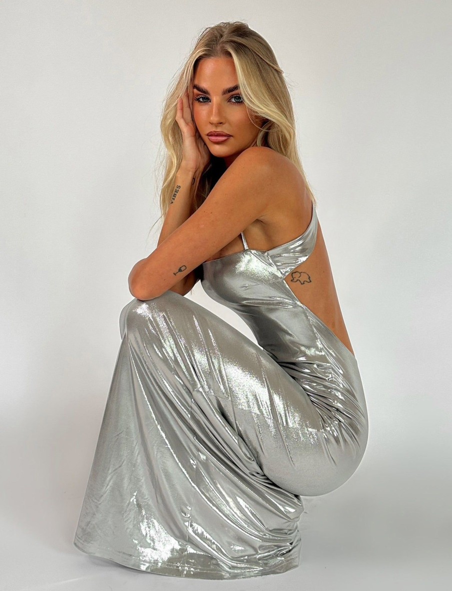 Formal Outfits Tiger Mist | Elvia Maxi Dress - Grey : Silver : Silver Metallic