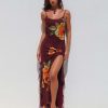 Resort Wear Tiger Mist | Neve Dress - Red : Macro Floral : Burgundy Floral