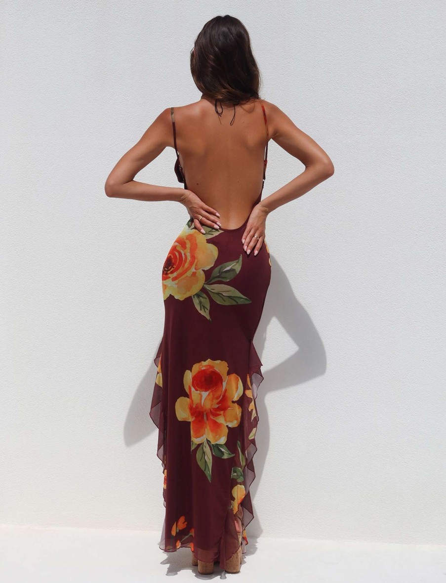 Resort Wear Tiger Mist | Neve Dress - Red : Macro Floral : Burgundy Floral